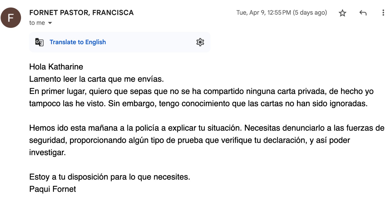 Paqui's response