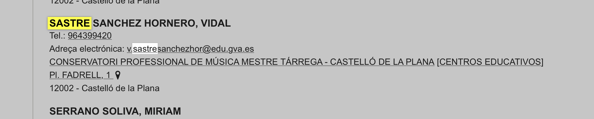 Sastre on the GV lists