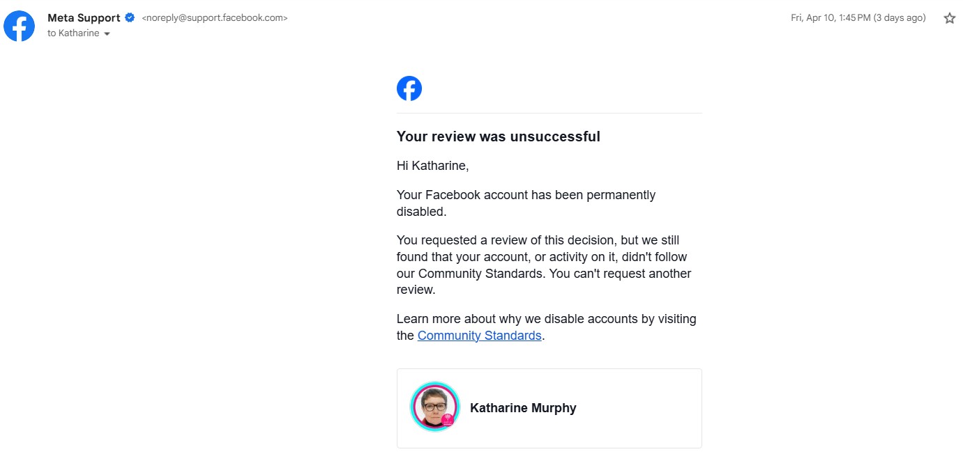 Facebook shuts me down