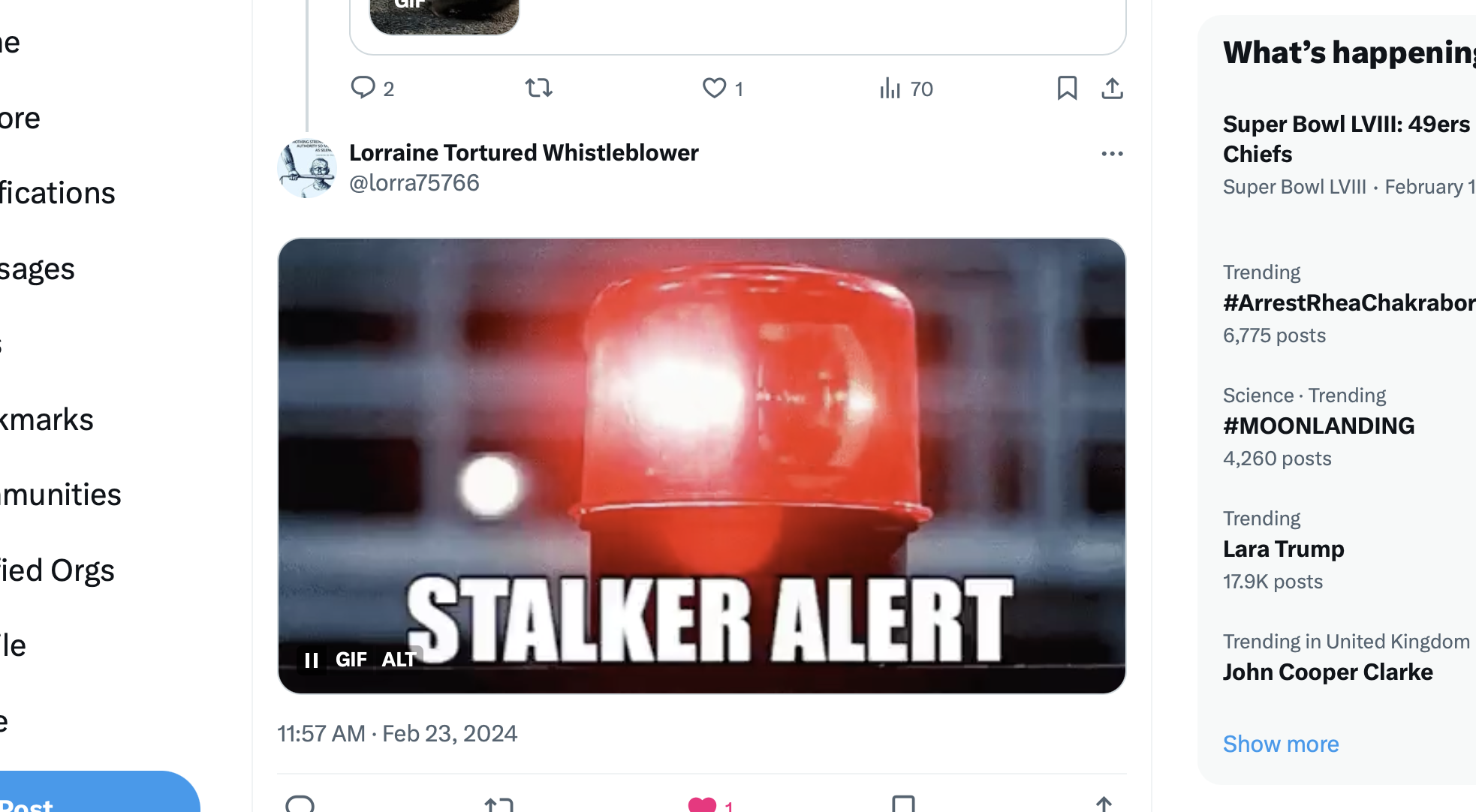 Lorraine stalker post