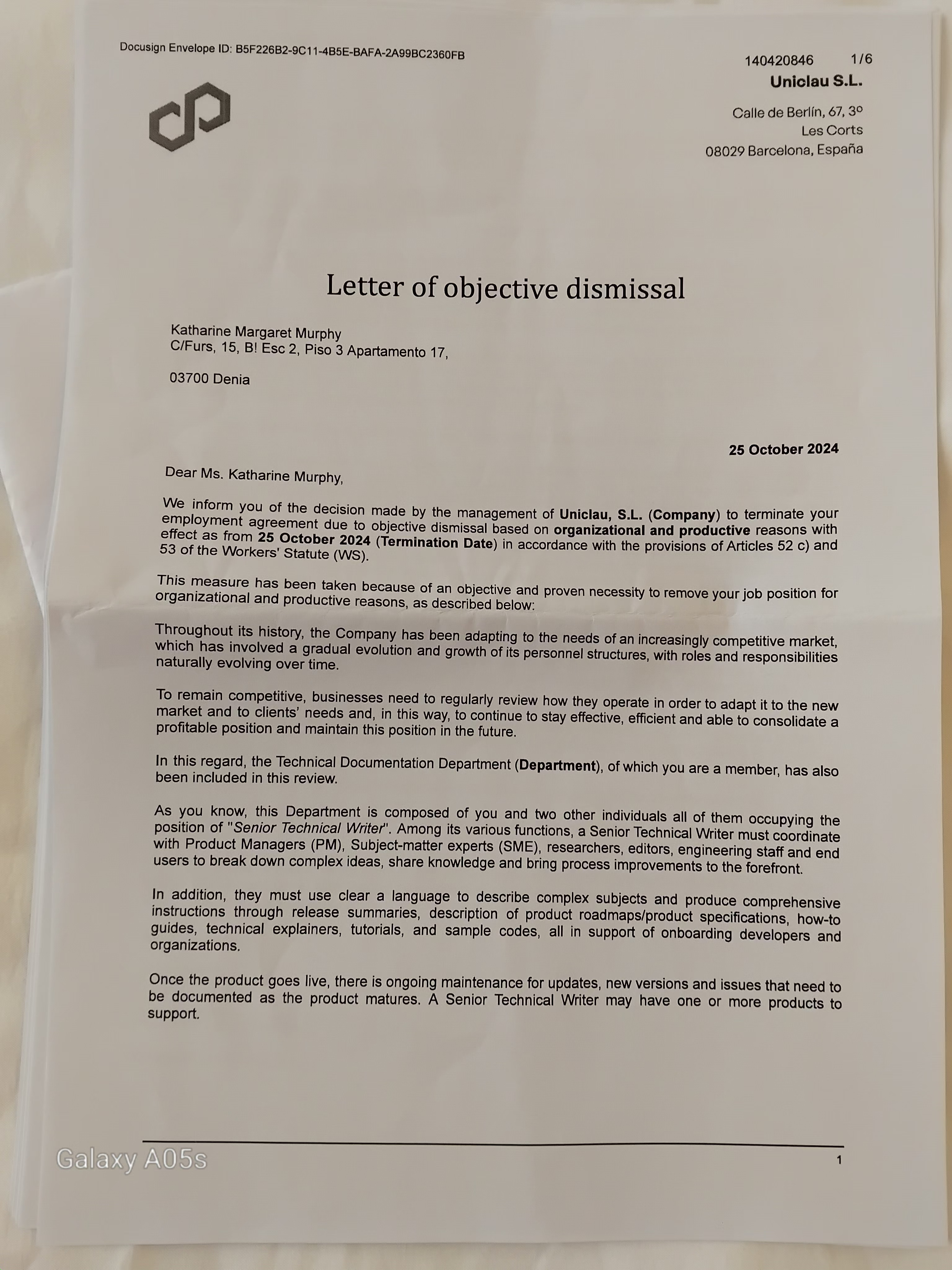 Letter of dismissal