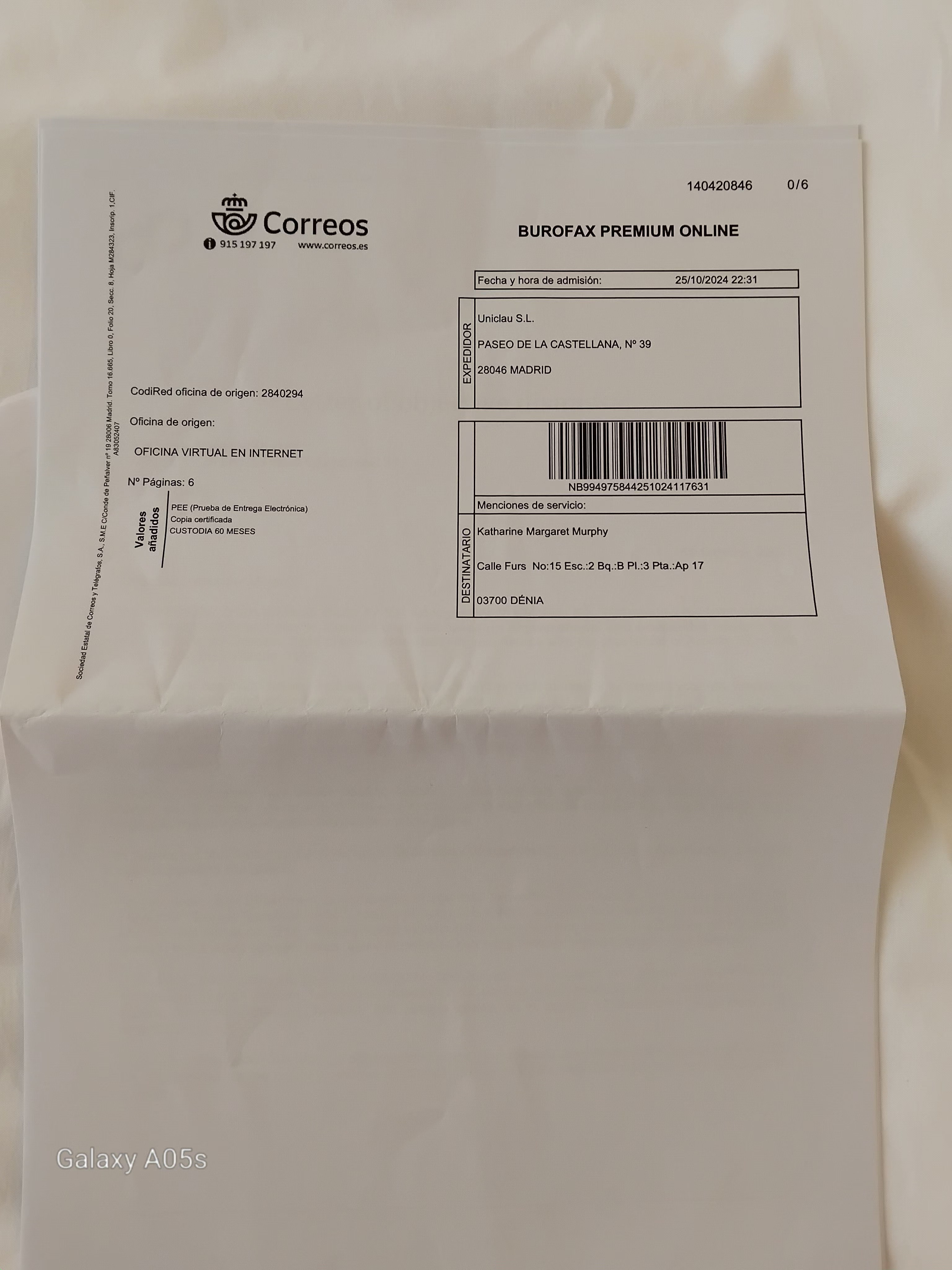 Postal receipt