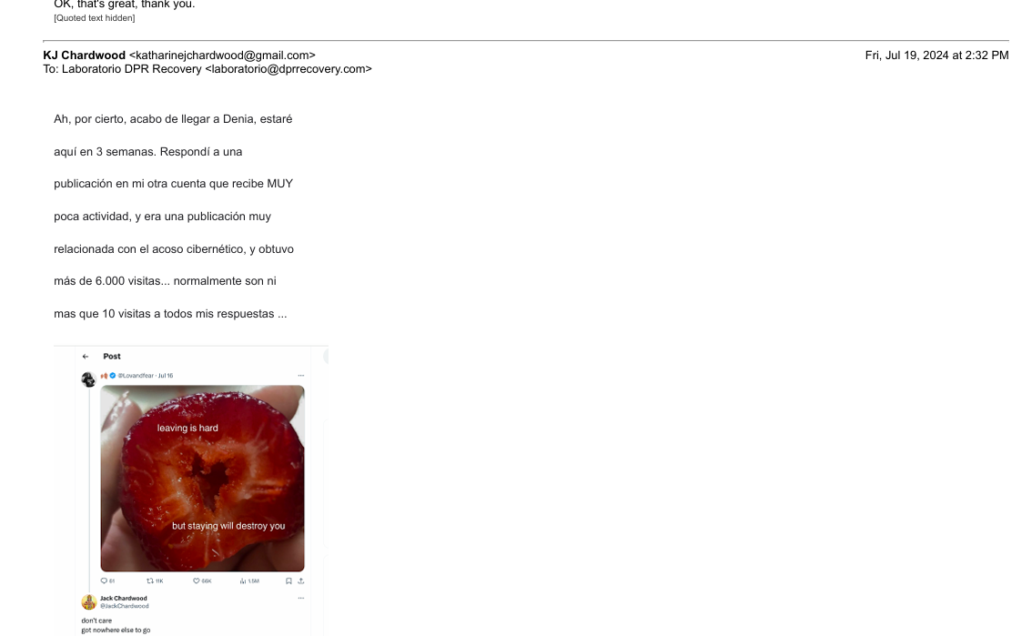 Page 5 of the email thread to the perito