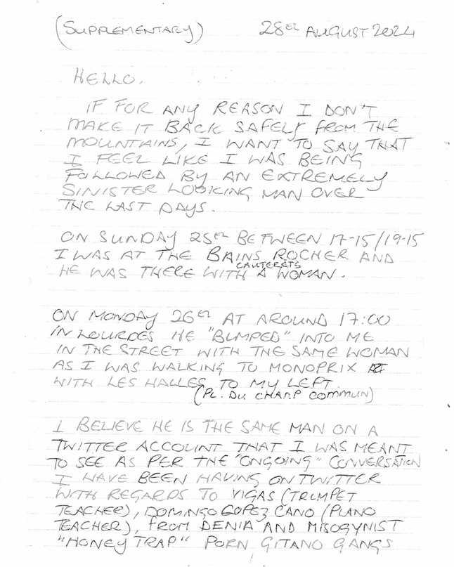Supplementary handwritten letter