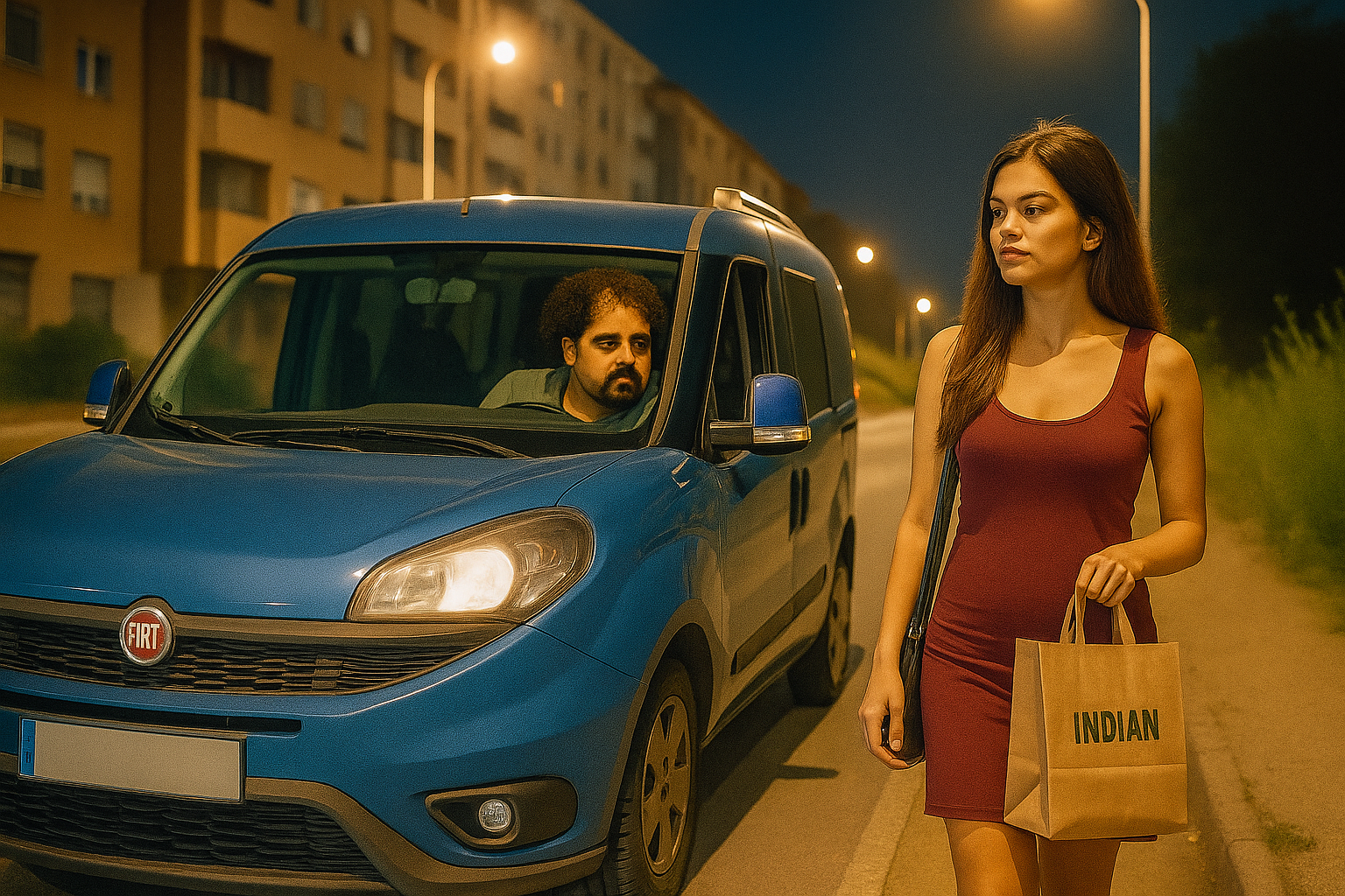 The blue car
