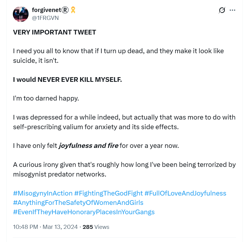 Telling everyone I won't commit suicide