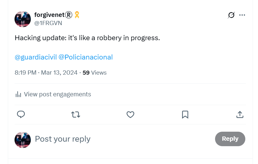 Tweet to the Spanish police