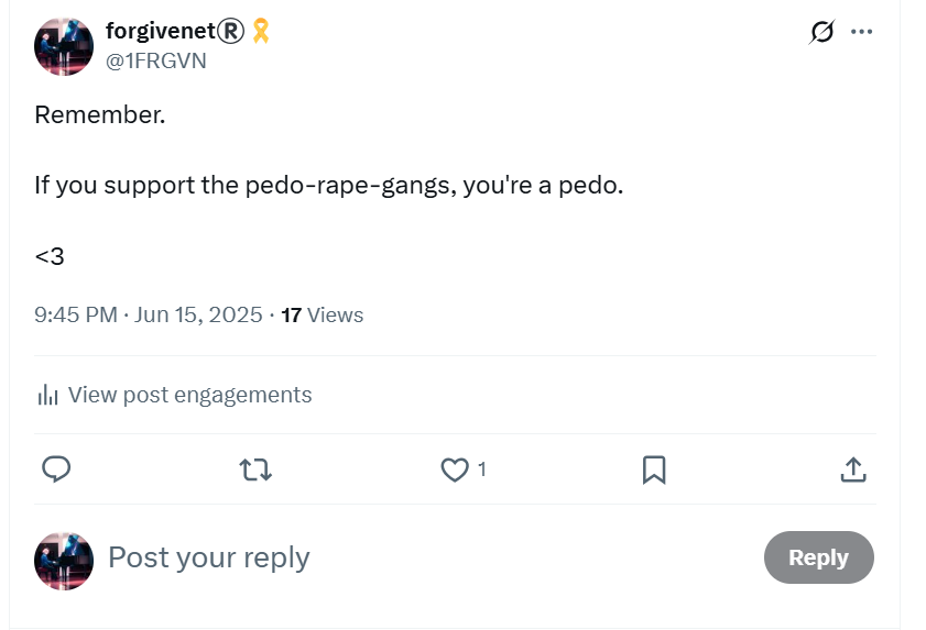 Support the pedo rape gangs